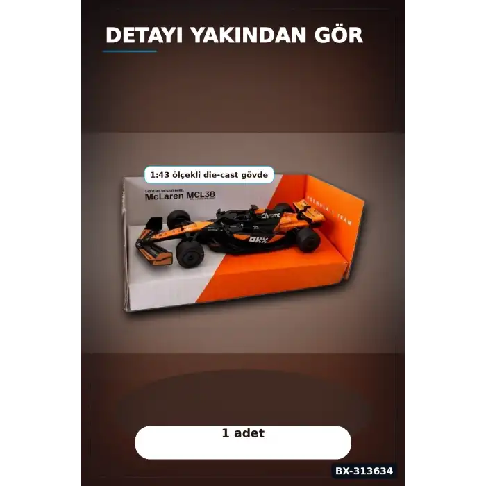 Metal Diecast 1:43 McLaren F1 Çek Bırak Araba - Lisanslı Model, Koleksiyonluk Oyuncak BX-313634