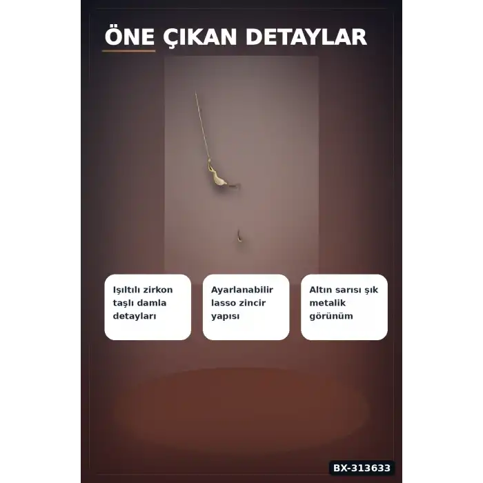45 Cm Pirinç Gold Renk Zirkon Taşlı Damla Model Kadın Kolye - Tek Parça Takı BX-313633