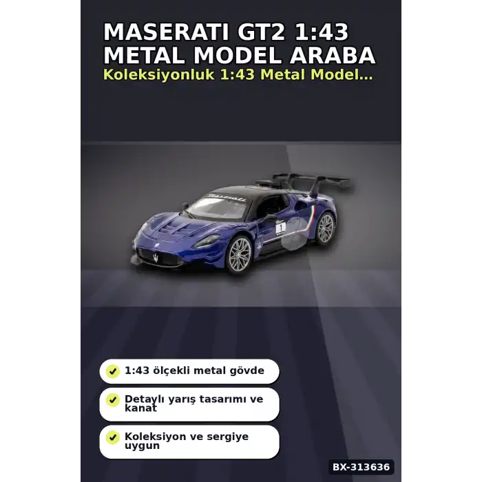 1:43 Lisanslı Metal Maserati GT2 Çek Bırak Model Araba - Koleksiyonluk Oyuncak BX-313636