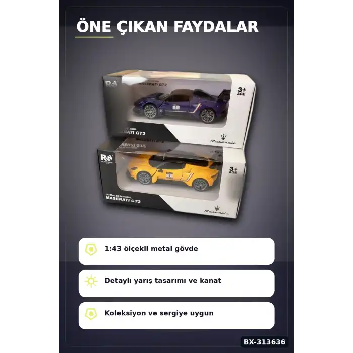 1:43 Lisanslı Metal Maserati GT2 Çek Bırak Model Araba - Koleksiyonluk Oyuncak BX-313636