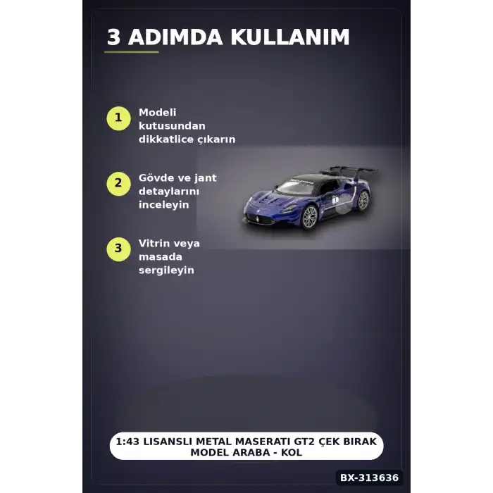 1:43 Lisanslı Metal Maserati GT2 Çek Bırak Model Araba - Koleksiyonluk Oyuncak BX-313636