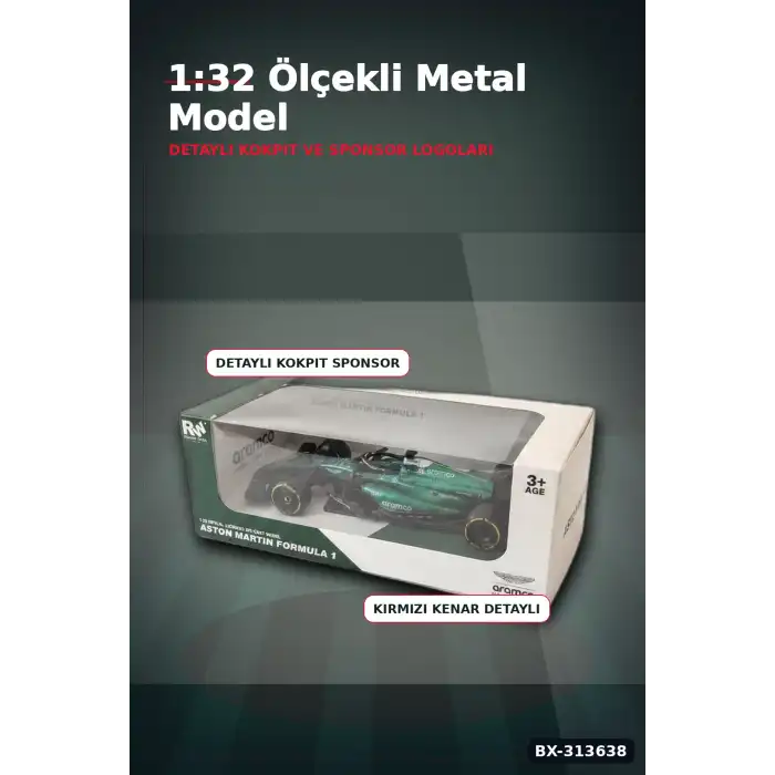 1:32 Aston Martin F1 Metal Diecast Model Araba - Çek Bırak Oyuncak, Koleksiyon BX-313638