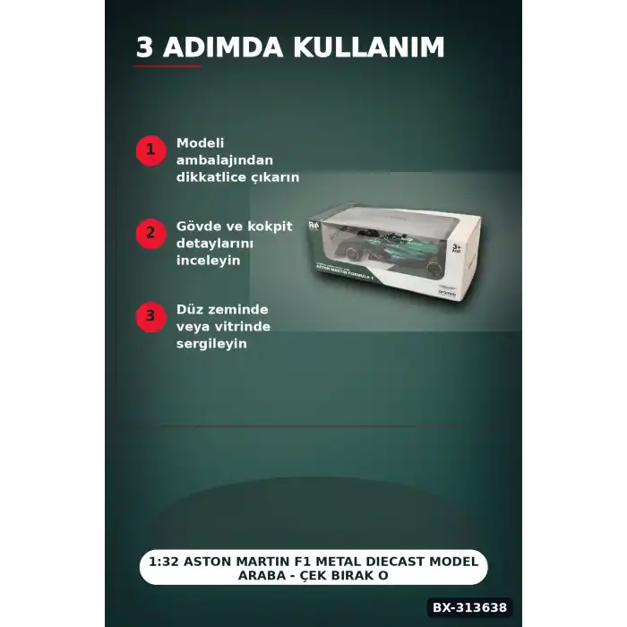 1:32 Aston Martin F1 Metal Diecast Model Araba - Çek Bırak Oyuncak, Koleksiyon BX-313638