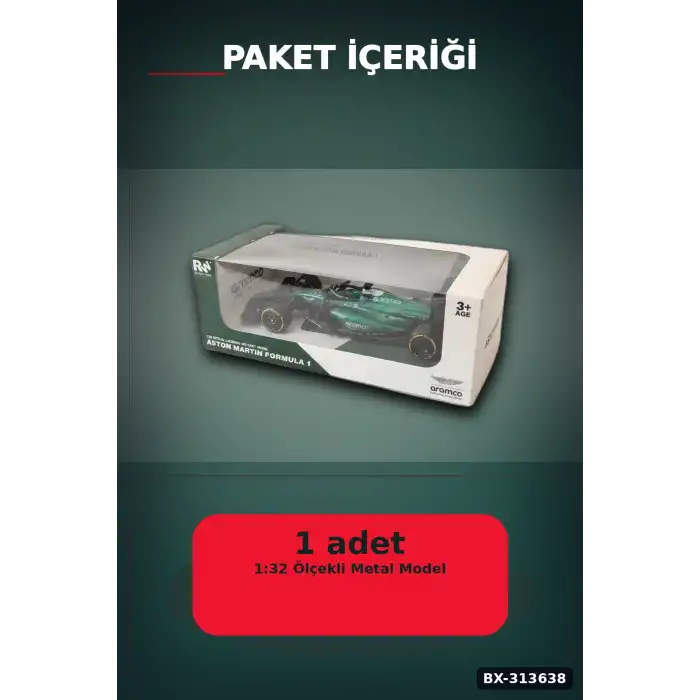 1:32 Aston Martin F1 Metal Diecast Model Araba - Çek Bırak Oyuncak, Koleksiyon BX-313638