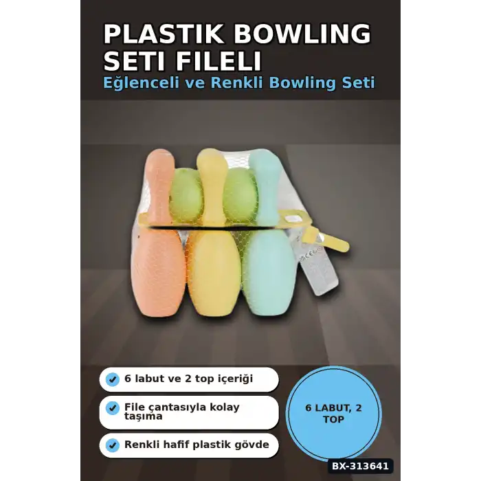 Plastik Bowling Seti 6 Labut 2 Top 29x20x32 cm - Fileli Spor Oyuncağı, 18 Ay+ BX-313641