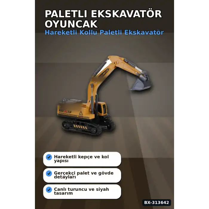 Paletli 14 cm Metal Uçlu Ekskavatör Oyuncak Seti - 3+ Yaş Kepçe Kolu Hareketli BX-313642