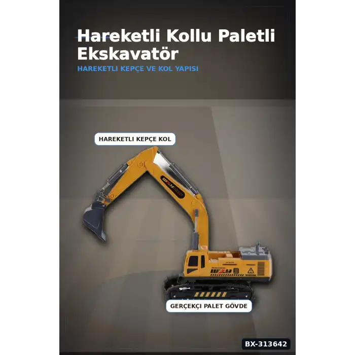 Paletli 14 cm Metal Uçlu Ekskavatör Oyuncak Seti - 3+ Yaş Kepçe Kolu Hareketli BX-313642