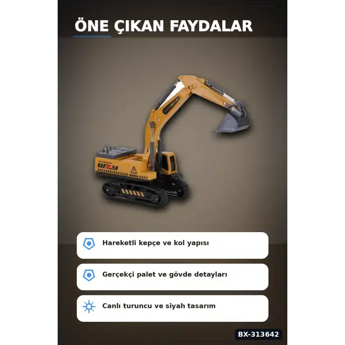 Paletli 14 cm Metal Uçlu Ekskavatör Oyuncak Seti - 3+ Yaş Kepçe Kolu Hareketli BX-313642