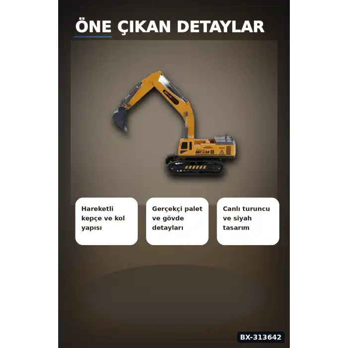 Paletli 14 cm Metal Uçlu Ekskavatör Oyuncak Seti - 3+ Yaş Kepçe Kolu Hareketli BX-313642