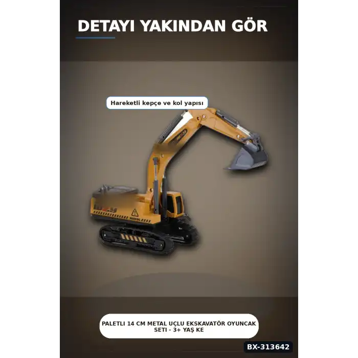 Paletli 14 cm Metal Uçlu Ekskavatör Oyuncak Seti - 3+ Yaş Kepçe Kolu Hareketli BX-313642