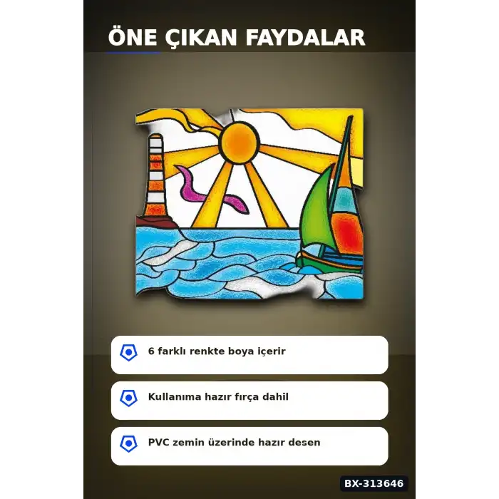 PVC Baski Desenli Cam Vitray Boyama Seti - 1 Adet Cocuk El Beceri Sanat Hediyesi BX-313646