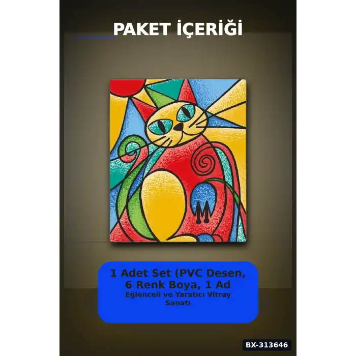 PVC Baski Desenli Cam Vitray Boyama Seti - 1 Adet Cocuk El Beceri Sanat Hediyesi BX-313646