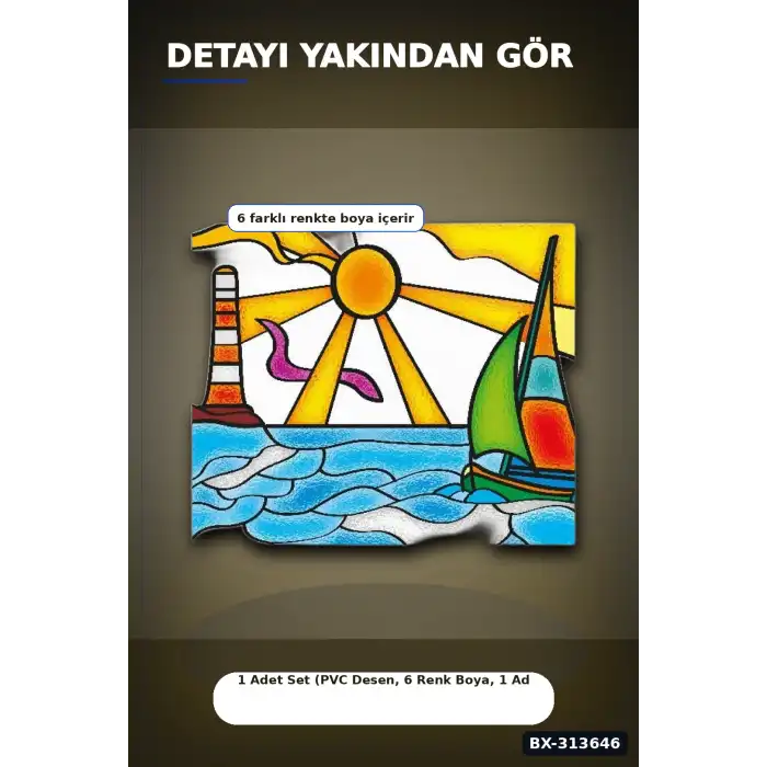 PVC Baski Desenli Cam Vitray Boyama Seti - 1 Adet Cocuk El Beceri Sanat Hediyesi BX-313646