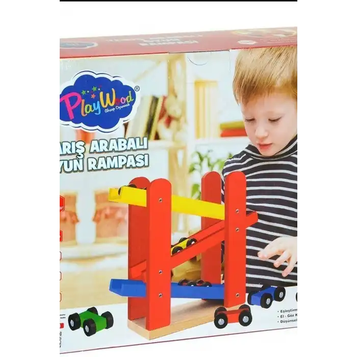 5 Parçalı Ahşap Yarış Arabası Rampa Seti - 4 Araçlı, 3 Yaş Üzeri Çocuk Gelişimi BX-313648