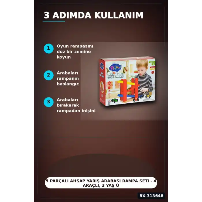 5 Parçalı Ahşap Yarış Arabası Rampa Seti - 4 Araçlı, 3 Yaş Üzeri Çocuk Gelişimi BX-313648
