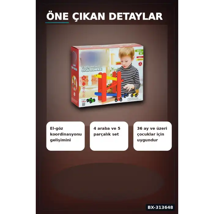 5 Parçalı Ahşap Yarış Arabası Rampa Seti - 4 Araçlı, 3 Yaş Üzeri Çocuk Gelişimi BX-313648