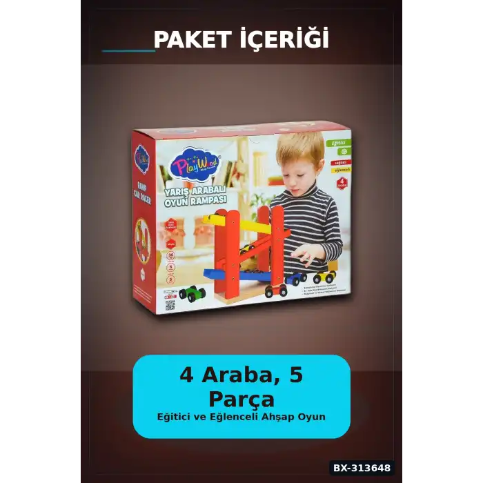 5 Parçalı Ahşap Yarış Arabası Rampa Seti - 4 Araçlı, 3 Yaş Üzeri Çocuk Gelişimi BX-313648