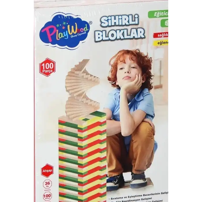 Ahşap Sihirli Bloklar 100 Parça Eğitici Oyuncak Kutusu - 36 Ay+ Çocuk Gelişim Seti BX-313649