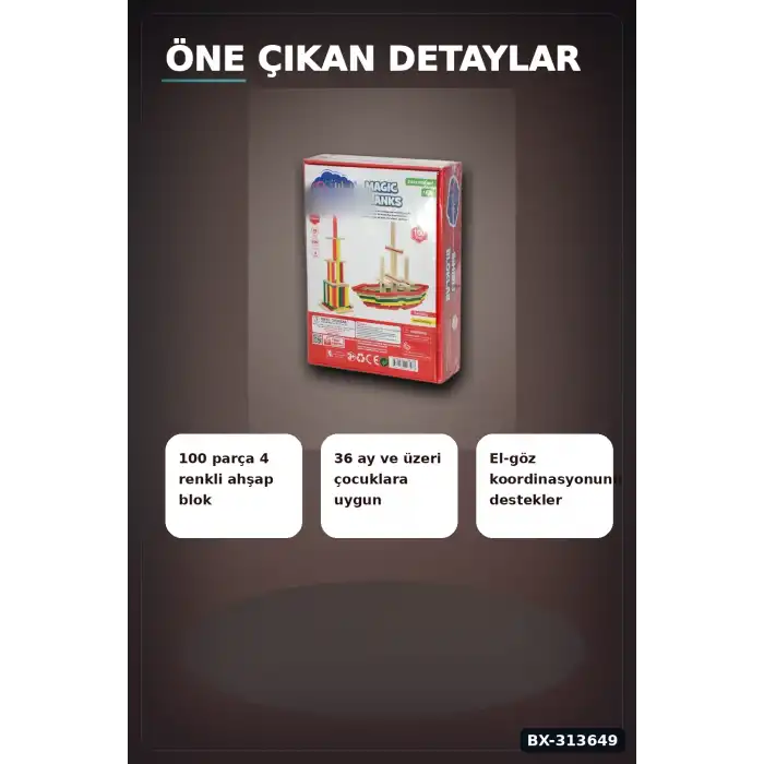 Ahşap Sihirli Bloklar 100 Parça Eğitici Oyuncak Kutusu - 36 Ay+ Çocuk Gelişim Seti BX-313649