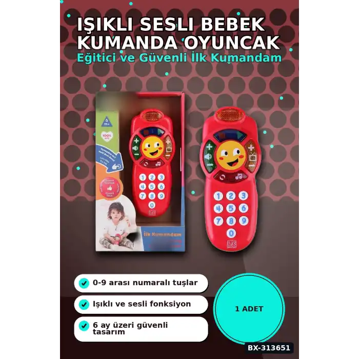 Işıklı Sesli 30+ Şarkılı Bebek Kumanda Oyuncak - 1 Adet, 6-36 Ay Eğitici Oyun BX-313651