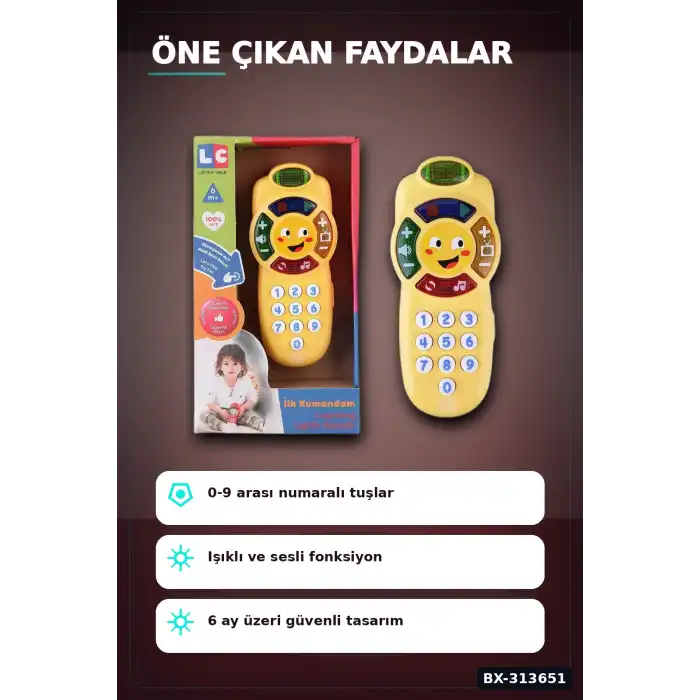 Işıklı Sesli 30+ Şarkılı Bebek Kumanda Oyuncak - 1 Adet, 6-36 Ay Eğitici Oyun BX-313651