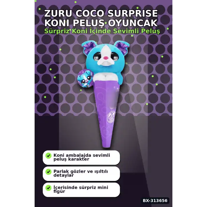 Sürpriz Bebekli Koni Peluş Coco 28 cm - 6 Karakterden Rastgele 1 Adet, 3+ Yaş Hediye BX-313656