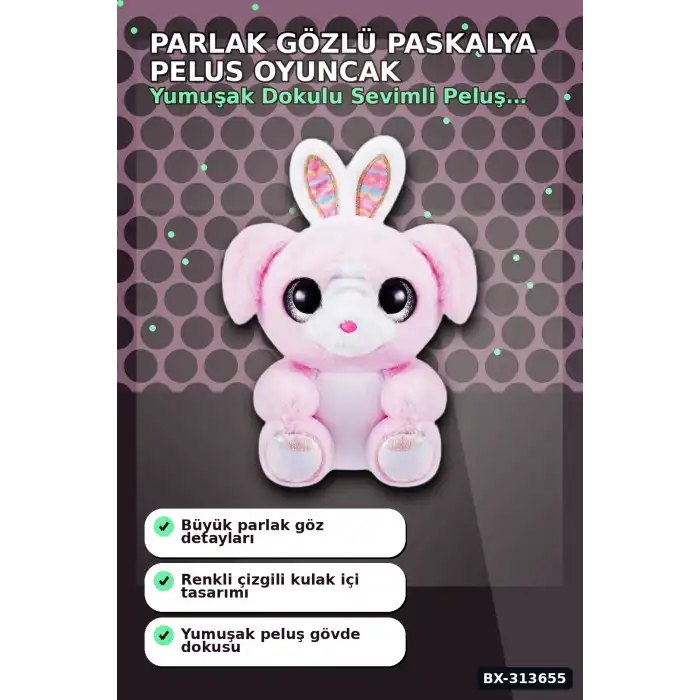 Parlak Gozlu Paskalya Pelus Oyuncak - 1 Adet Kucuk Kulahli Tavsan Hediyelik BX-313655