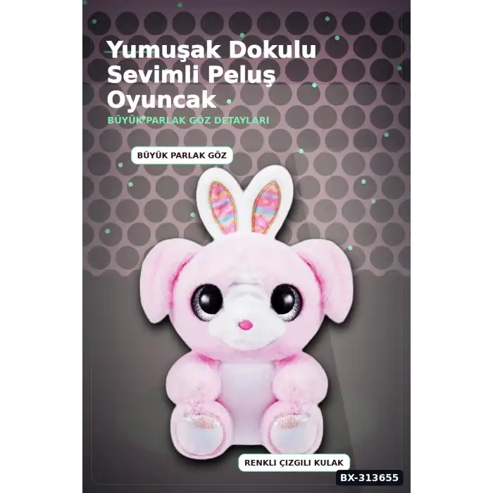 Parlak Gozlu Paskalya Pelus Oyuncak - 1 Adet Kucuk Kulahli Tavsan Hediyelik BX-313655