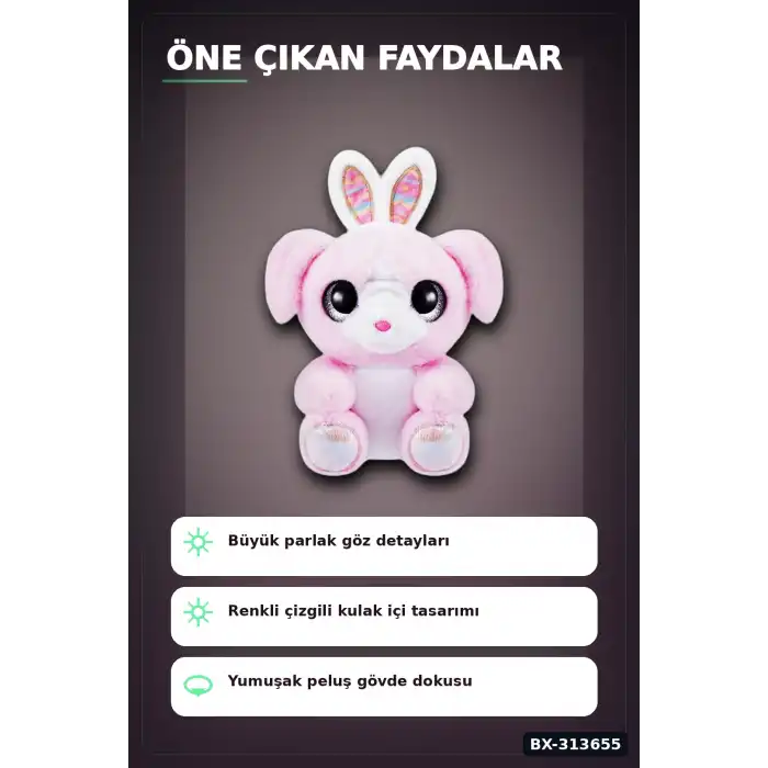 Parlak Gozlu Paskalya Pelus Oyuncak - 1 Adet Kucuk Kulahli Tavsan Hediyelik BX-313655