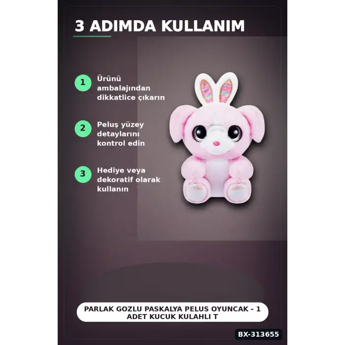 Parlak Gozlu Paskalya Pelus Oyuncak - 1 Adet Kucuk Kulahli Tavsan Hediyelik BX-313655
