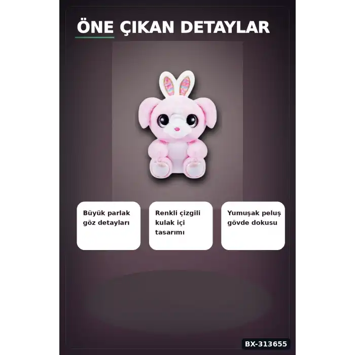 Parlak Gozlu Paskalya Pelus Oyuncak - 1 Adet Kucuk Kulahli Tavsan Hediyelik BX-313655