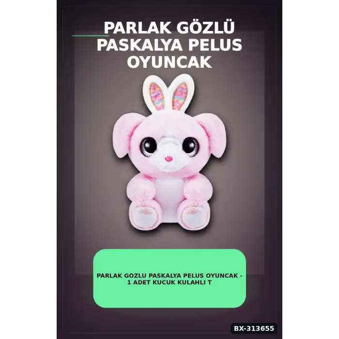 Parlak Gozlu Paskalya Pelus Oyuncak - 1 Adet Kucuk Kulahli Tavsan Hediyelik BX-313655