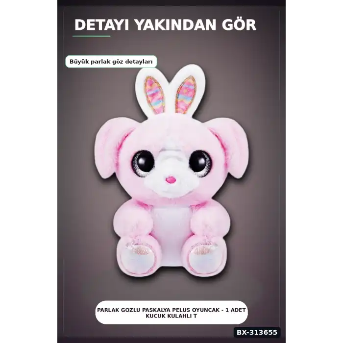 Parlak Gozlu Paskalya Pelus Oyuncak - 1 Adet Kucuk Kulahli Tavsan Hediyelik BX-313655