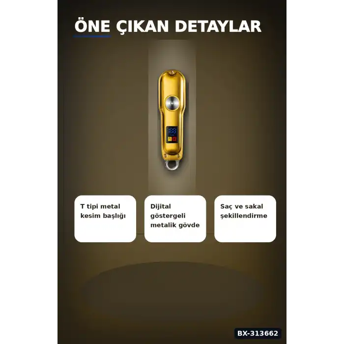 T Bıçaklı Saç Sakal Kesme Makinesi 120 Dakika Kullanım 3 Tarak USB Şarjlı Profesyonel BX-313662