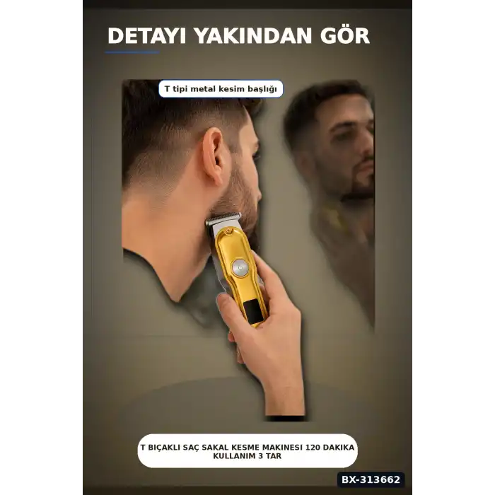 T Bıçaklı Saç Sakal Kesme Makinesi 120 Dakika Kullanım 3 Tarak USB Şarjlı Profesyonel BX-313662