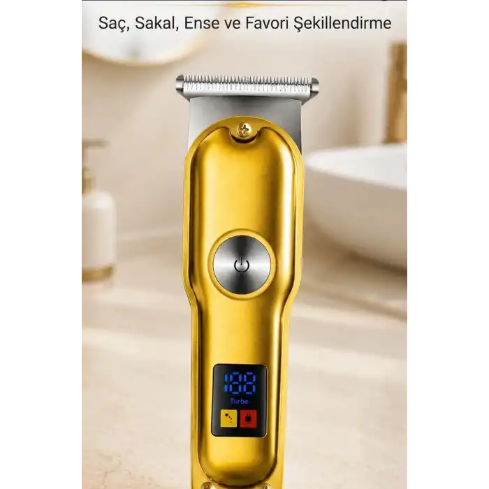 T Tipi Bıçaklı Kablolu Kablosuz Saç Sakal Kesme Makinesi 1 2 3 mm Tarak LED Ekran Turbo BX-313664