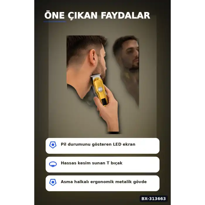 Turbo Modlu Erkek Tıraş Makinesi Led Ekran T Bıçaklı Ense Favori Şekillendirme Usb BX-313663