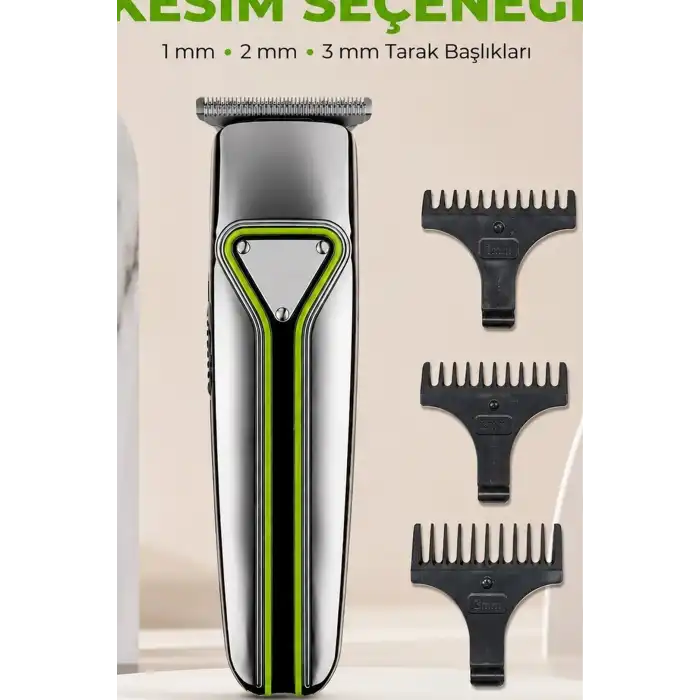 T Bıçaklı Profesyonel Saç Sakal Kesme Makinesi USB Şarjlı 3 Taraklı Erkek Bakım Seti BX-313667