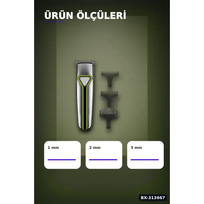 T Bıçaklı Profesyonel Saç Sakal Kesme Makinesi USB Şarjlı 3 Taraklı Erkek Bakım Seti BX-313667