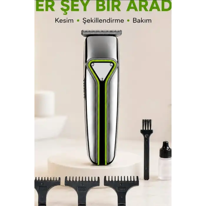 T Bıçaklı Şarjlı Saç Sakal Tıraş Makinesi 3 Taraklı Kablosuz Erkek Bakım Seti BX-313671