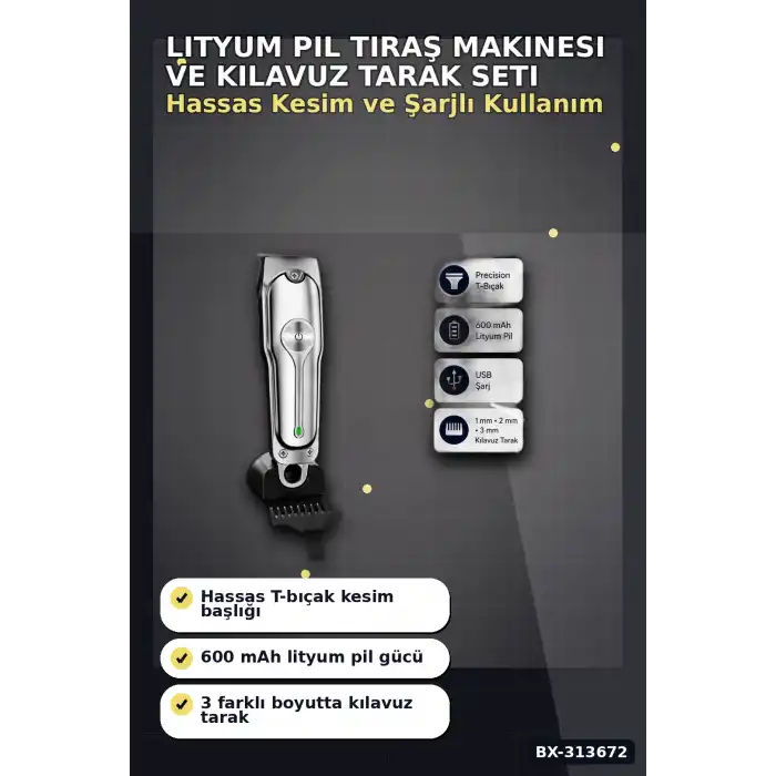 600 Mah Lityum Pil 3 Taraklı Tıraş Makinesi Lazer Epilasyon Öncesi Kısaltma BX-313672