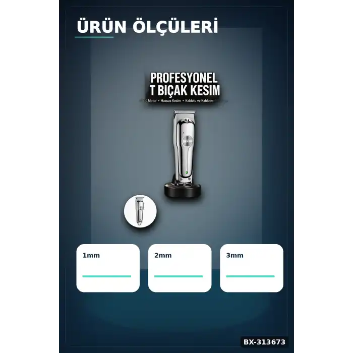 Lityum Pilli 600mAh Saç Sakal Kısaltma Makinesi 3 Taraklı USB Şarj LED Ekran BX-313673
