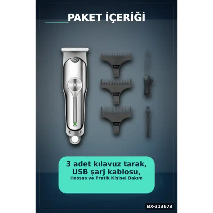 Lityum Pilli 600mAh Saç Sakal Kısaltma Makinesi 3 Taraklı USB Şarj LED Ekran BX-313673