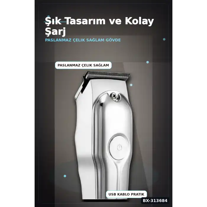 Paslanmaz Çelik 3 Taraklı Saç Sakal Düzeltici Tıraş Makinesi Seti, Şarjlı Taşınabilir BX-313684