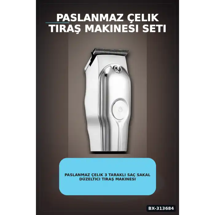 Paslanmaz Çelik 3 Taraklı Saç Sakal Düzeltici Tıraş Makinesi Seti, Şarjlı Taşınabilir BX-313684