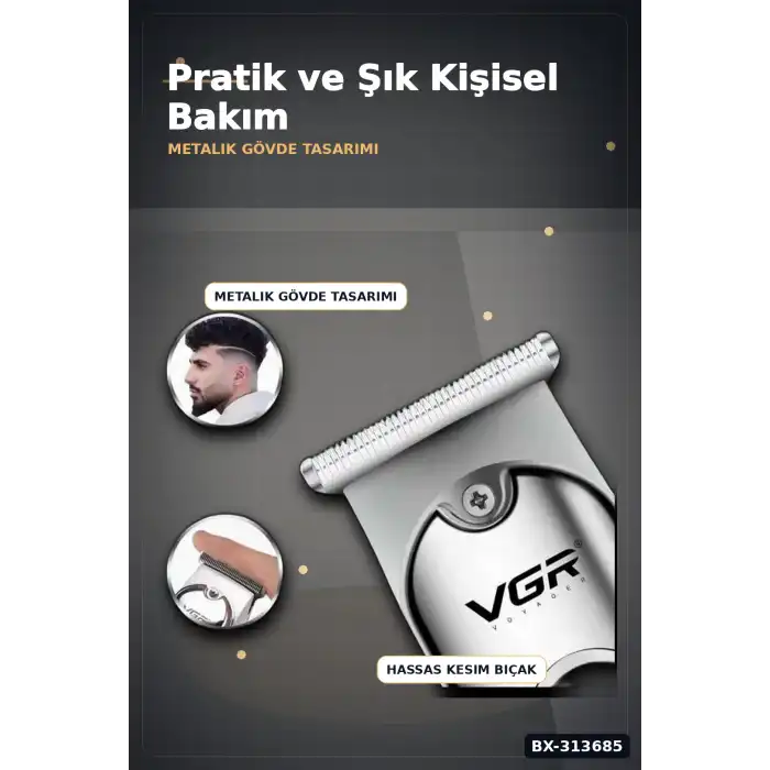 3 Başlıklı Şarjlı Tıraş Makinesi Paslanmaz Çelik Taraklı 14 cm 40 gr Sakal Saç Ense Tıraşı BX-313685