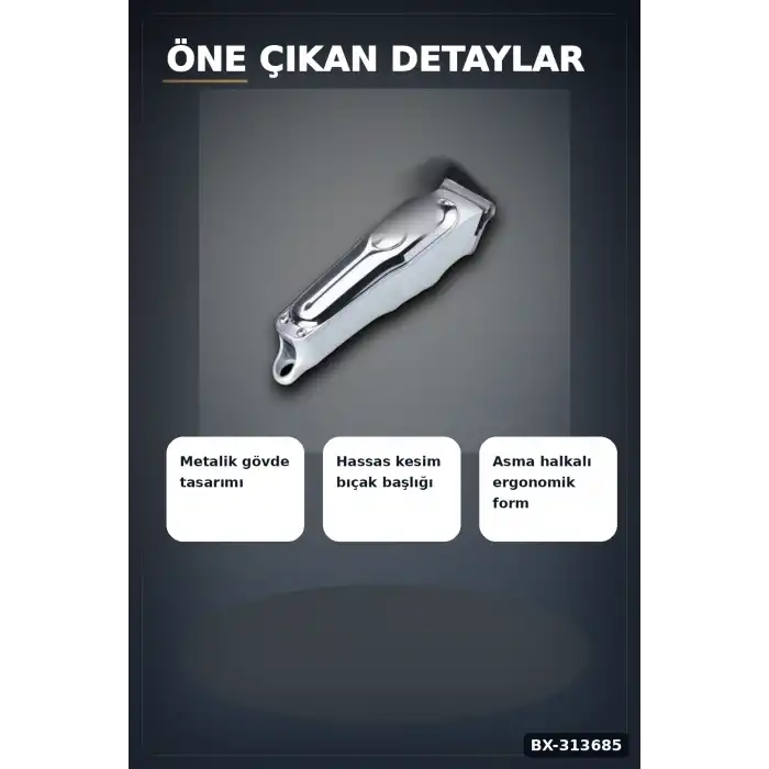 3 Başlıklı Şarjlı Tıraş Makinesi Paslanmaz Çelik Taraklı 14 cm 40 gr Sakal Saç Ense Tıraşı BX-313685