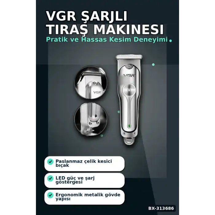 3 Başlıklı 120 Dakika Şarjlı Tıraş Makinesi Paslanmaz Çelik Bıçak Sakal Ve Saç Kesme BX-313686