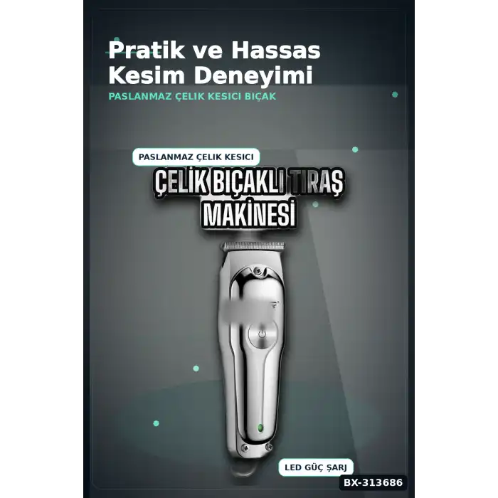 3 Başlıklı 120 Dakika Şarjlı Tıraş Makinesi Paslanmaz Çelik Bıçak Sakal Ve Saç Kesme BX-313686
