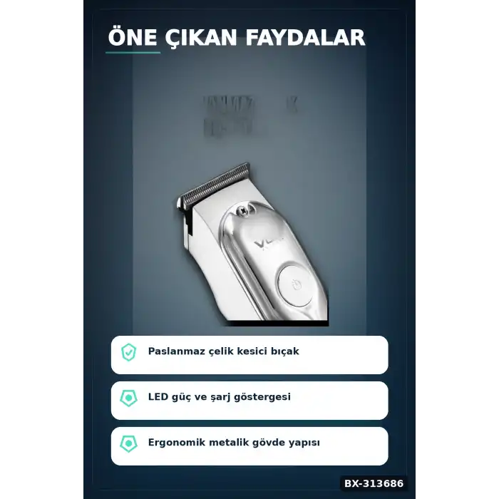 3 Başlıklı 120 Dakika Şarjlı Tıraş Makinesi Paslanmaz Çelik Bıçak Sakal Ve Saç Kesme BX-313686